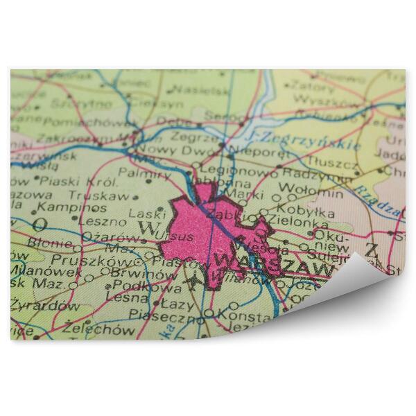 Papier peint Pologne carte des villes de Varsovie vintage