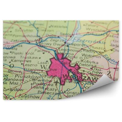 Papier peint Pologne carte des villes de Varsovie vintage