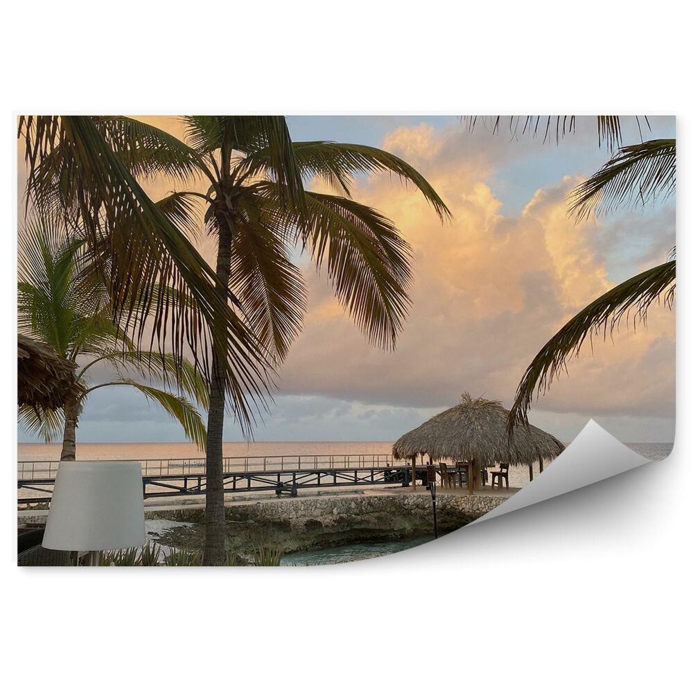 Papier peint Ciel nuageux Palmiers Café nature au bord de la mer