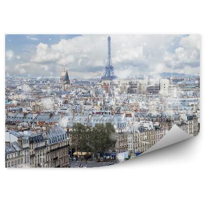 Papier peint Vue d'oiseau Paris France Routes Bâtiments Voitures Neige Hiver