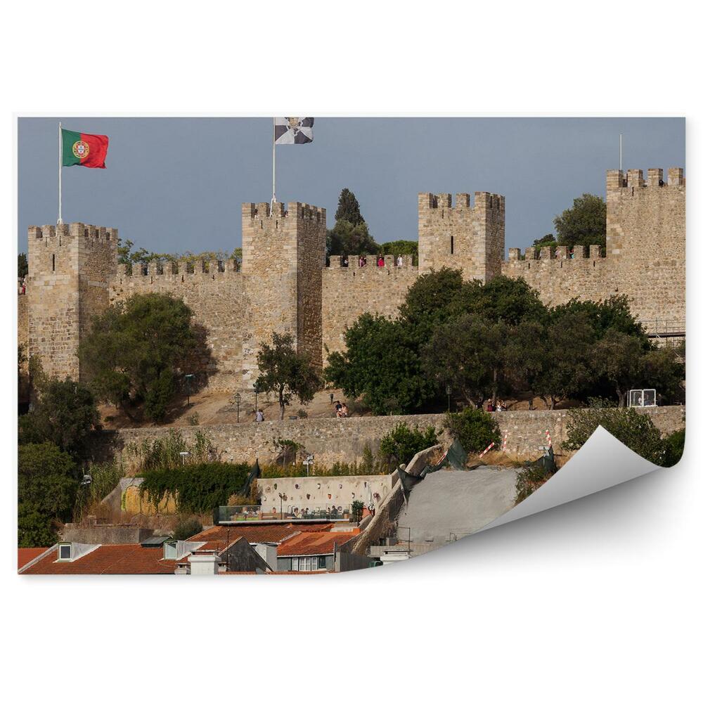 Papier peint Château de Sao Jorge Lisbonne Bâtiments Drapeaux Portugal