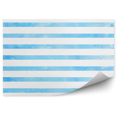 Papier peint Motif abstrait de nuages à rayures horizontales blanc-bleu