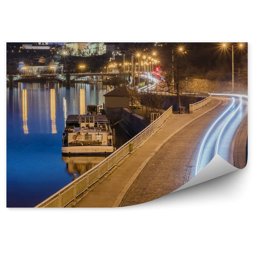 Papier peint Château Arbres Bâtiments Ponts Route Bateaux Rivière Ciel Nuages Prague