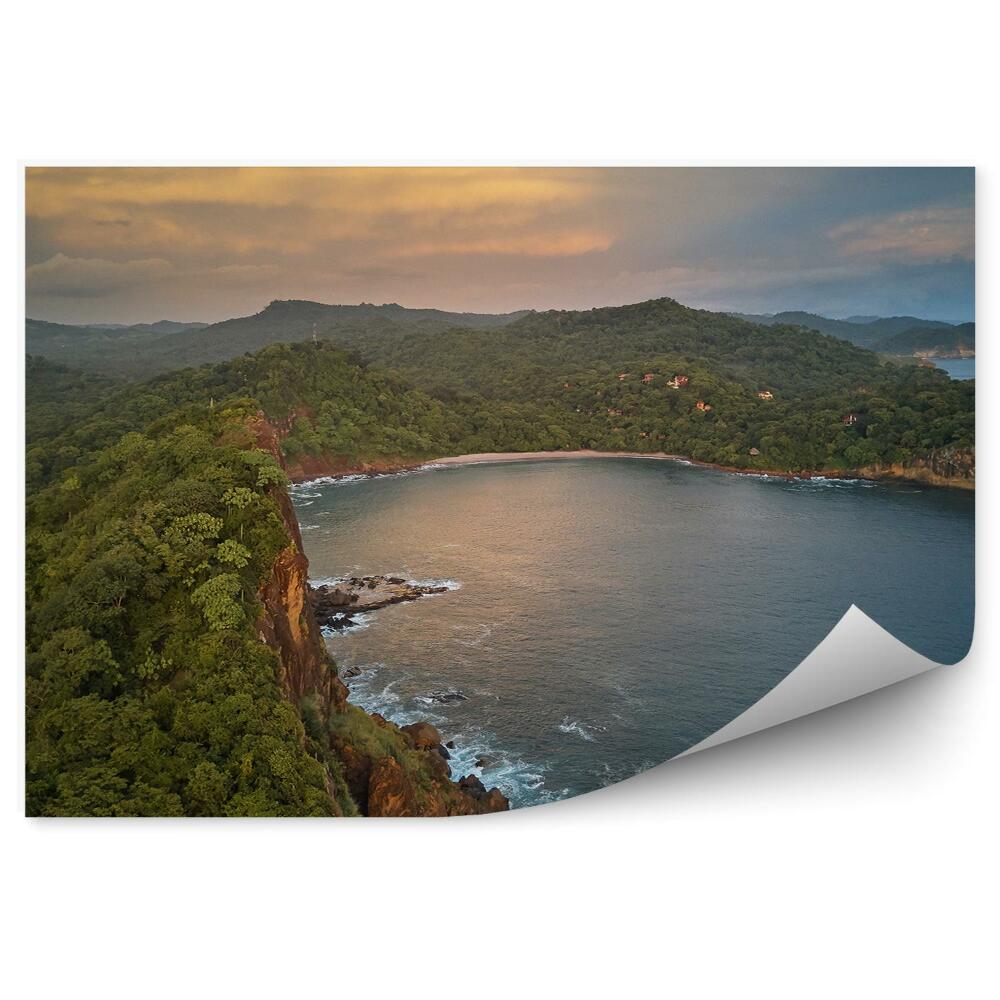 Papier peint Falaise Forêt Tropicale Bâtiments Rochers Océan Ciel Nuages