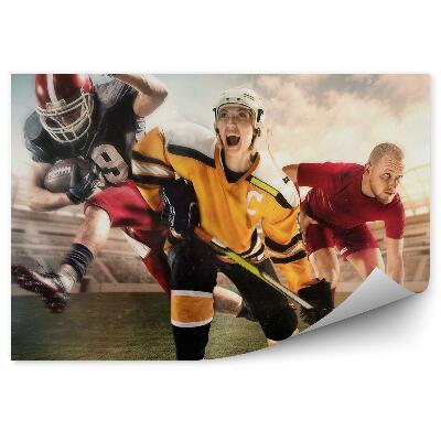 Papier peint Collage d'athlètes sur le terrain de hockey football football