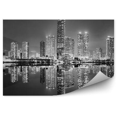 Papier peint Noir Et Blanc Hong Kong Gratte-Ciel Ombres De Lumière
