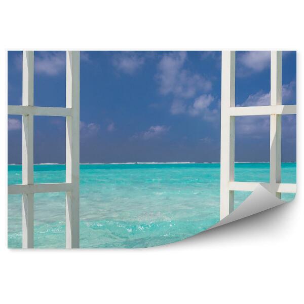 Papier peint Fenêtre ouverte vue sur les douces vagues de la mer