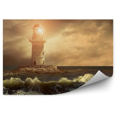 Papier peint Phare blanc Vagues Ciel nuageux
