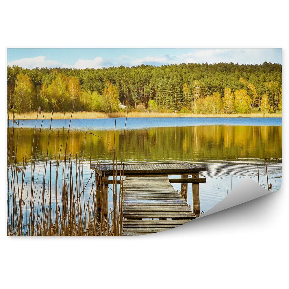 Papier peint Lac Mazury Pont Arbres Plantes Ciel Nuages Plantes