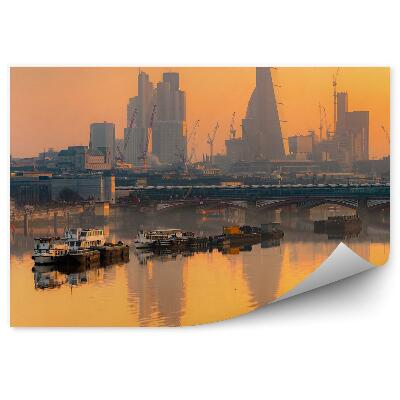 Papier peint Bâtiments Ponts Bateaux Tamise Coucher de soleil Londres