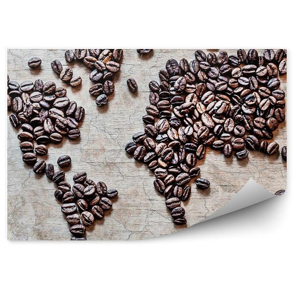 Papier peint Carte des continents avec grains de café