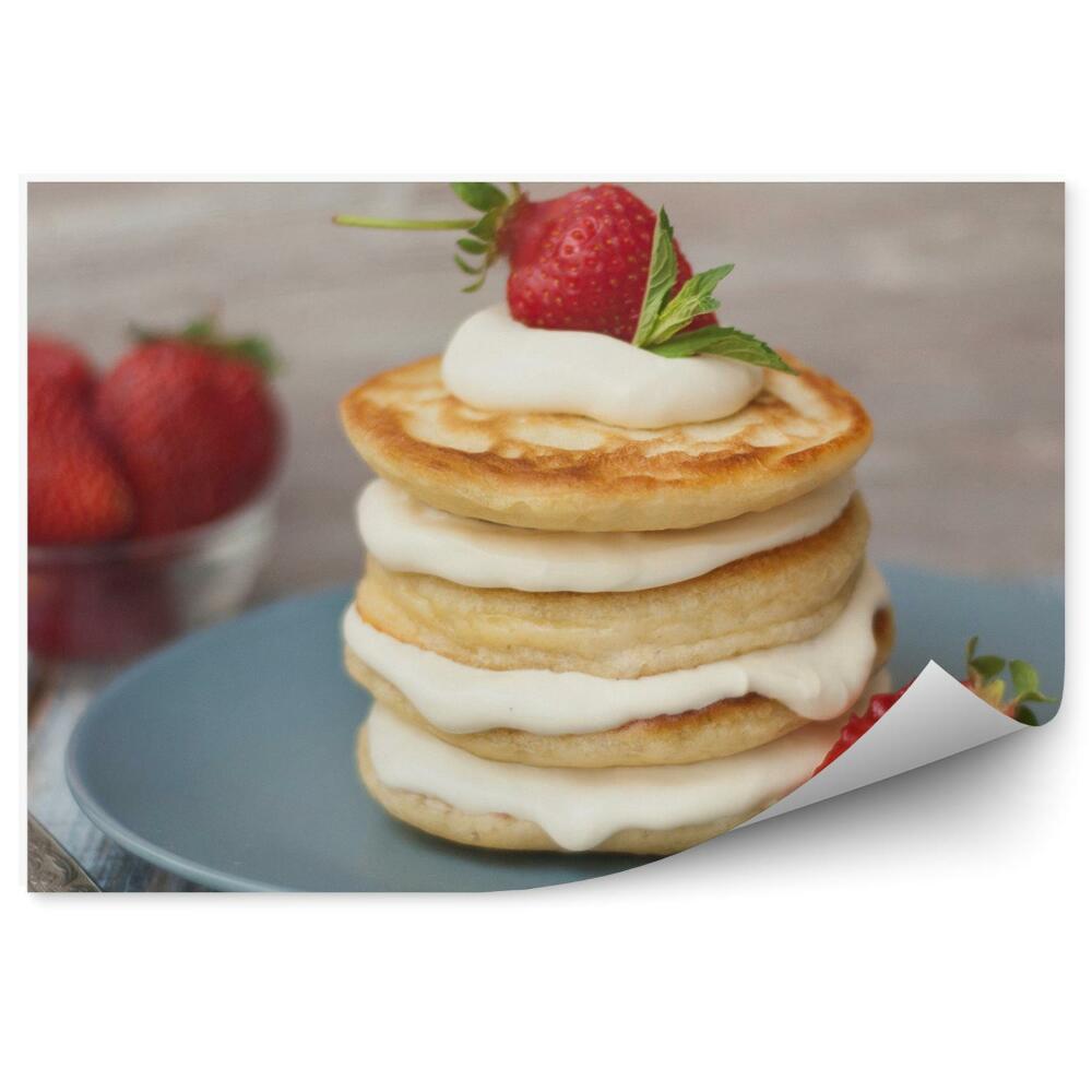 Tapisserie murale Crêpes pancakes fruits sucrés fraises crème
