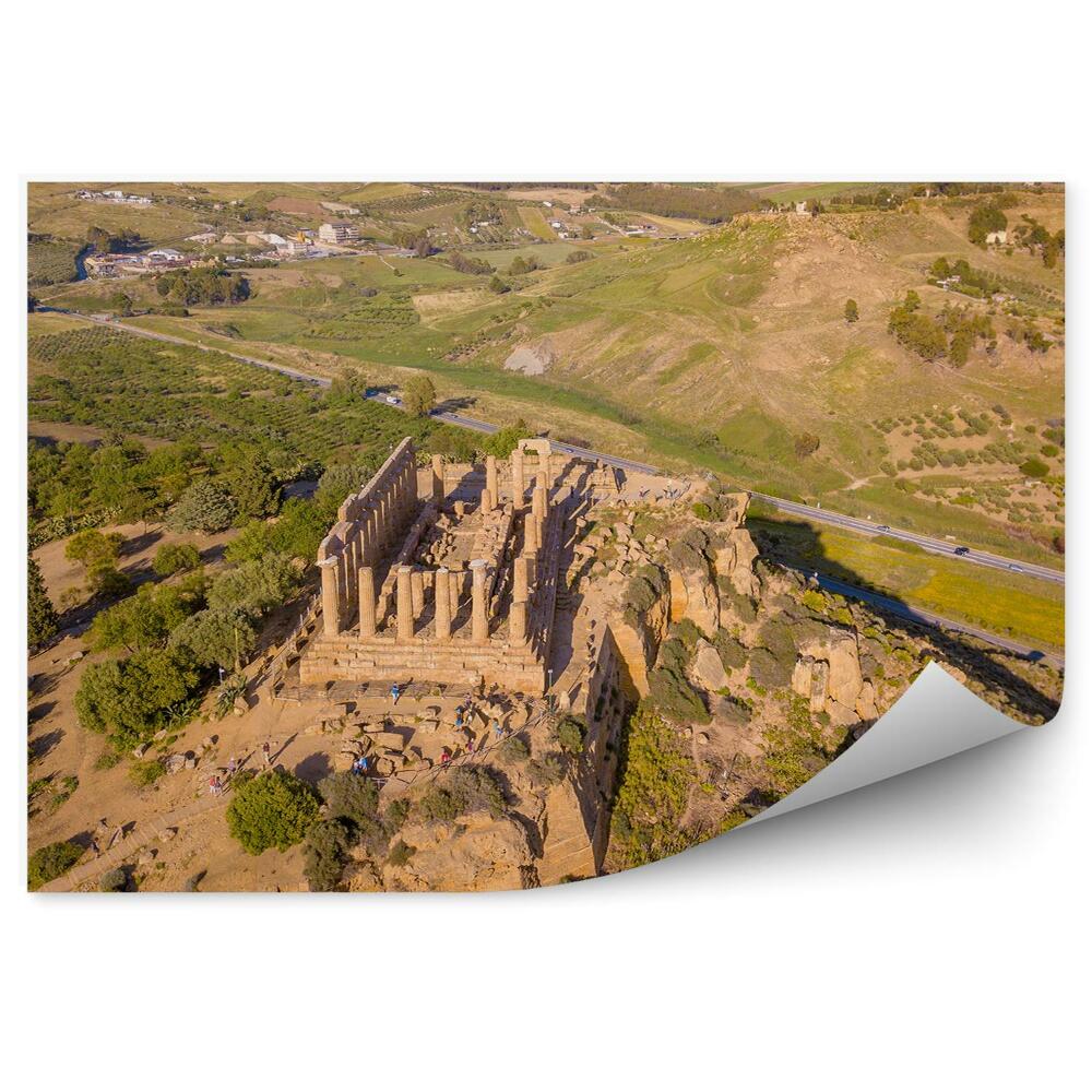 Papier peint Ruines de l'Acropole Arbres du désert Montagnes de Sicile