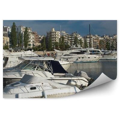 Papier peint bateaux ville bâtiments architecture grèce