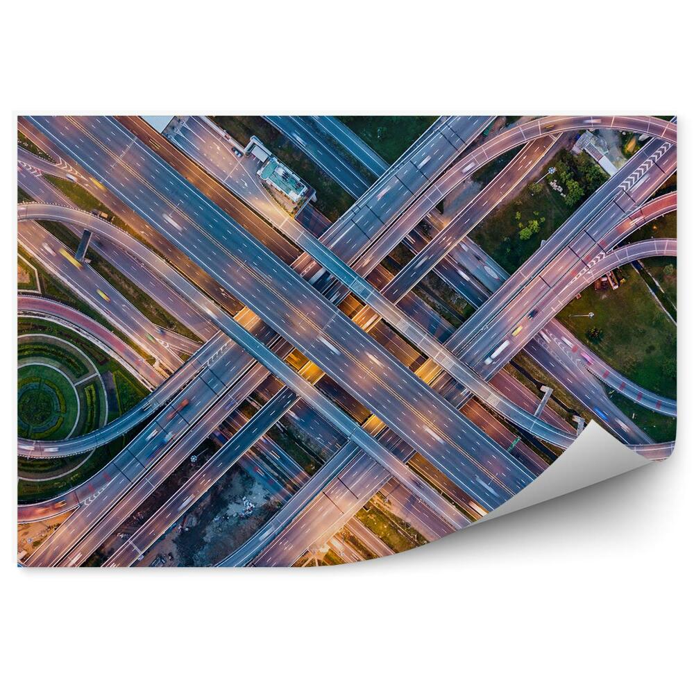 Papier peint Grand carrefour autoroutier voitures circulation