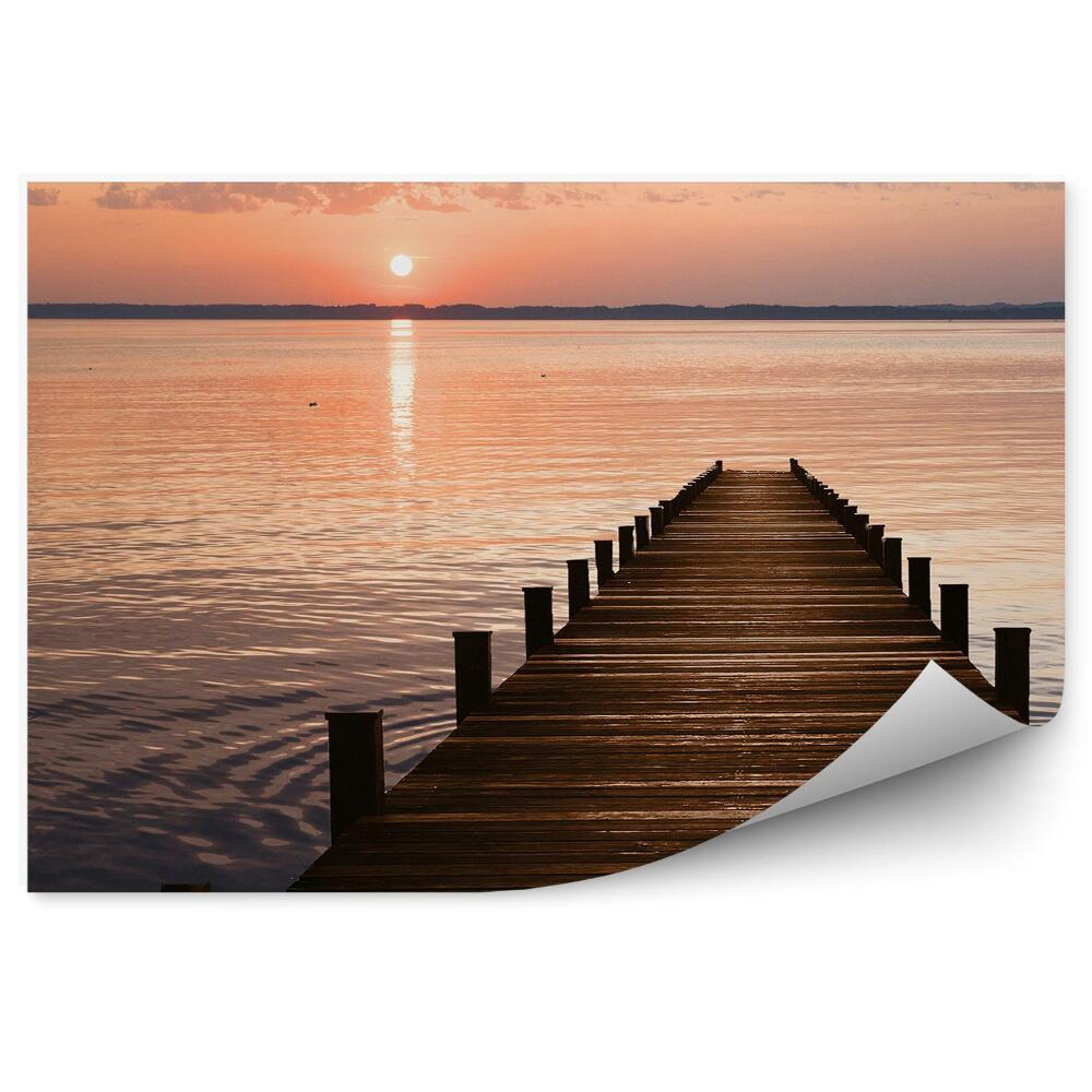 Papier peint Pont Mer Canards Coucher De Soleil Nuages