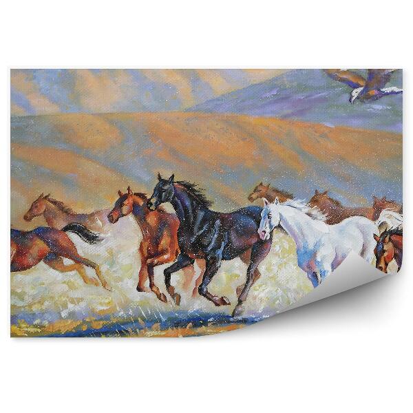 Papier peint Troupeau De Chevaux De Course Aigle Peint À La Poussière