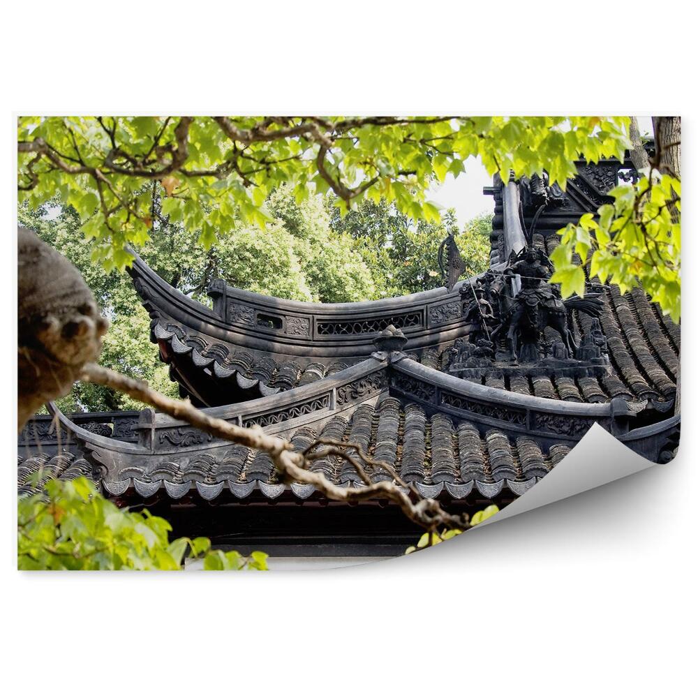 Papier peint Temple Asie Jardin Plantes Arbres Verts