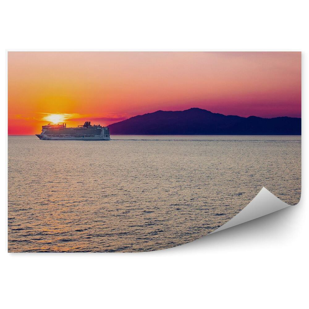 Papier peint Bateau de croisière Coucher de soleil Mer Baie de Naples Naples Italie