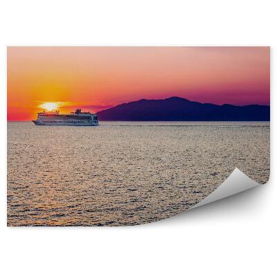 Papier peint Bateau de croisière Coucher de soleil Mer Baie de Naples Naples Italie