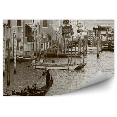 Papier peint Sepia Gondoles Venise Bateaux Bâtiments