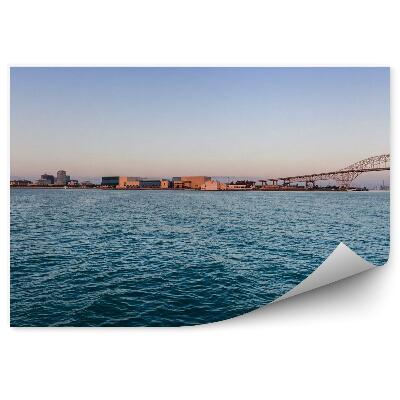 Papier peint Océan Ciel Bâtiments Ponts Lever De Soleil