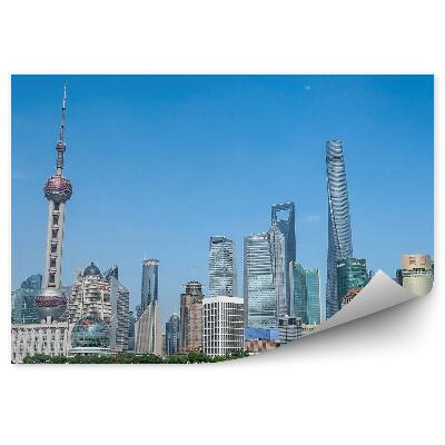 Papier peint Shanghai Gratte-Ciel Arbres Océan Ciel Nuages