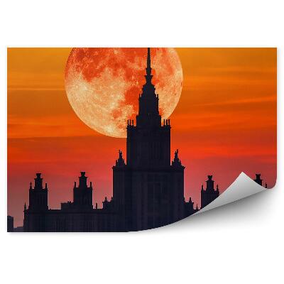 Papier peint Bâtiments Église Pont Rivière Lune Ciel Coucher De Soleil