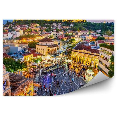Papier peint Bâtiments Acropole Ruines Personnes Ville Lumière de nuit Athènes Grèce
