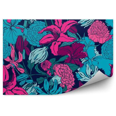 Papier peint Motif avec des fleurs de lys, de roses et d'œillets
