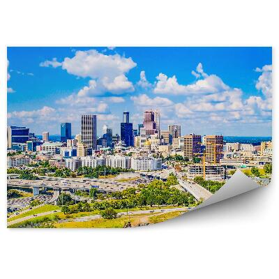 Papier peint Panorama De La Ville Gratte-Ciel Route Voitures Herbe Arbres Ciel Nuages Atlanta Georgia