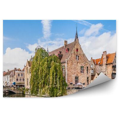 Papier peint Ville Historique Panorama Bâtiments Pont Rivière Arbres Ciel Nuages Église