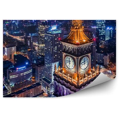 Papier peint Palais de la culture et des sciences Route des gratte-ciel Varsovie Nuit