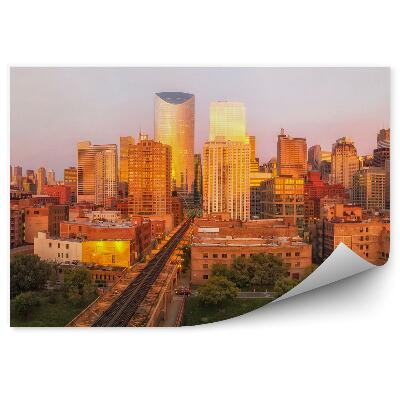 Papier peint Vue De Chicago Gratte-Ciel Immeubles Voies Ferrées Voitures Gratte-Ciel