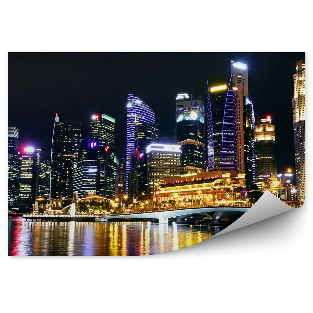 Papier peint Gratte-ciel Pont Océan Nuit Singapour