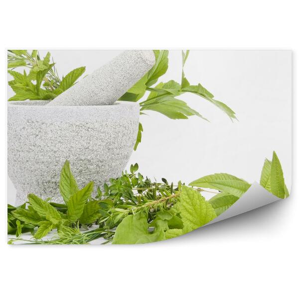 Tapisserie murale Composition d'herbes fraîches sur planche à mortier