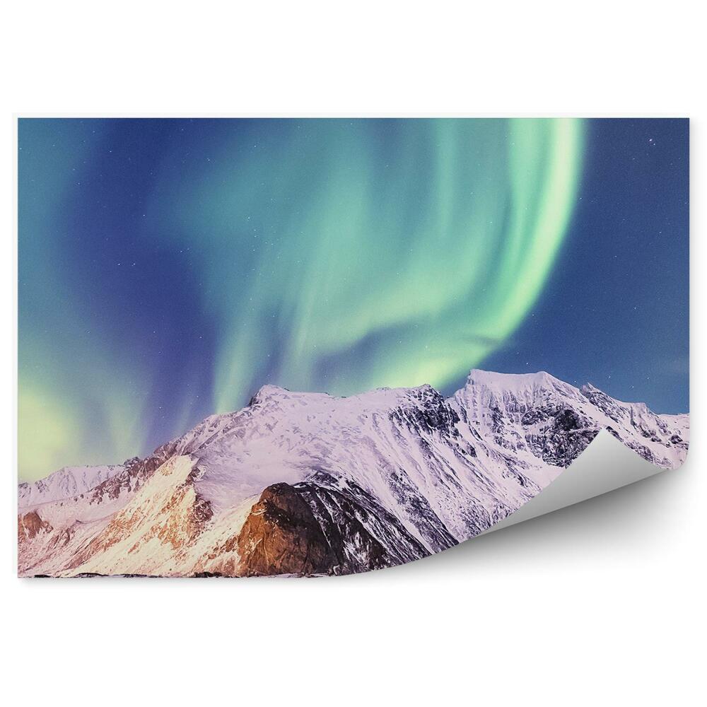 Papier peint Aurore boréale îles neige montagnes norvège