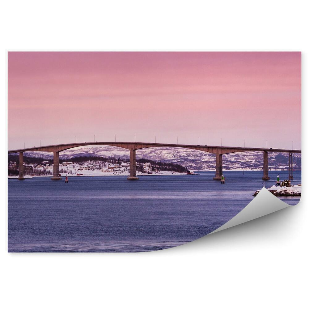 Papier peint Paysage pont hiver neige maisons