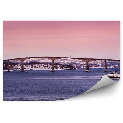 Papier peint Paysage pont hiver neige maisons