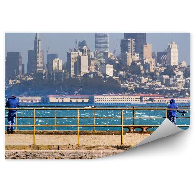 Papier peint Gratte-Ciel Maisons Arbres Personnes Jetée Océan