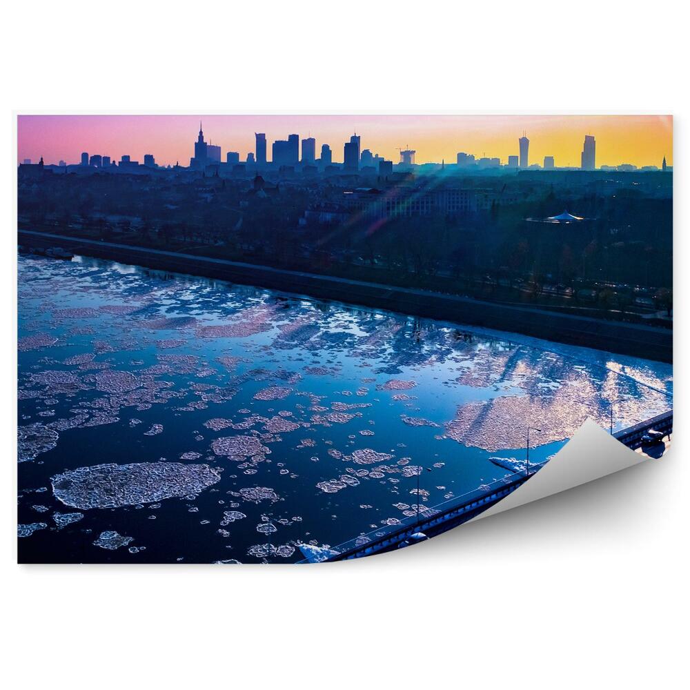 Papier peint Pont de la Vistule Voitures Bâtiments Coucher de soleil Varsovie