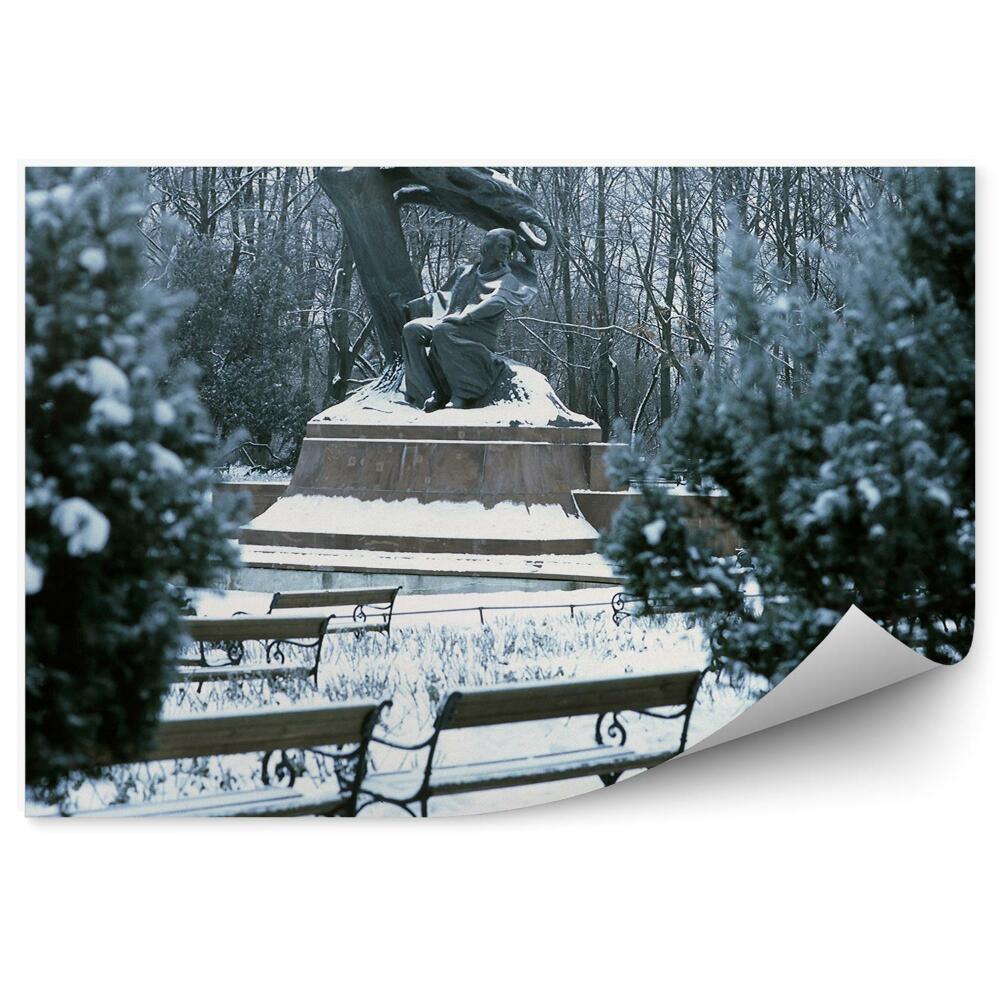 Papier peint Monument Chopin Varsovie Hiver Neige Bancs Arbres