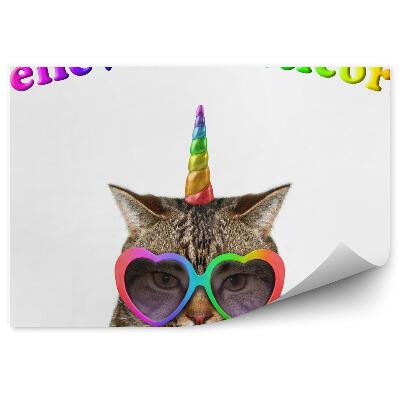 Papier peint Chat Licorne Avec Lunettes Arc-En-Ciel Colorées