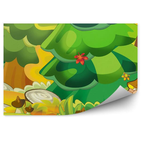 Papier peint panoramique Garçon forêt arbres champignons