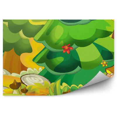 Papier peint panoramique Garçon forêt arbres champignons