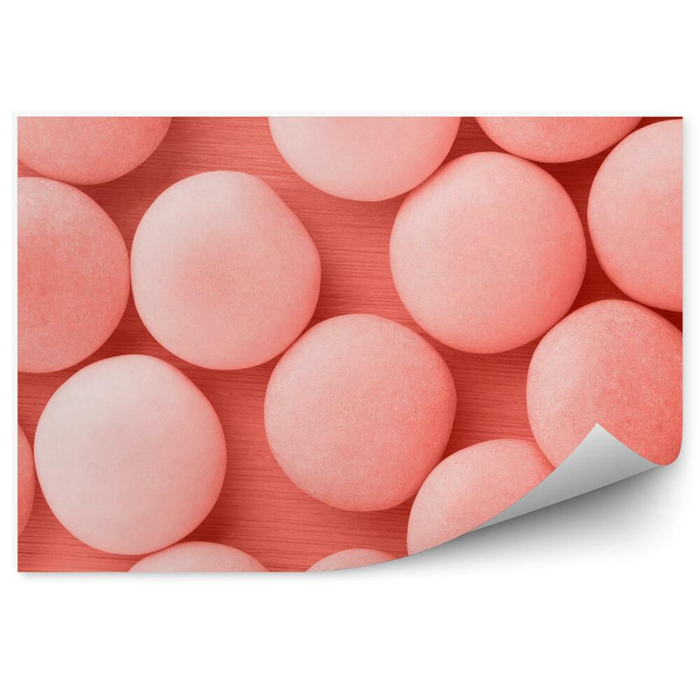 Tapisserie panoramique Boules de bonbons rondes corail pastel