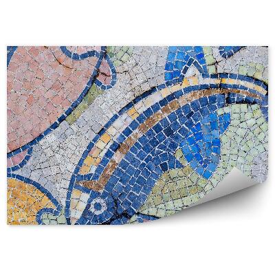 Papier peint Mosaïque poissons couleurs cube vintage