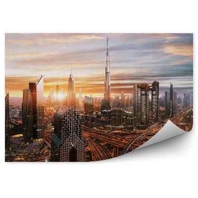 Papier peint Dubaï Gratte-Ciel Bâtiments Autoroute Coucher De Soleil Nuages