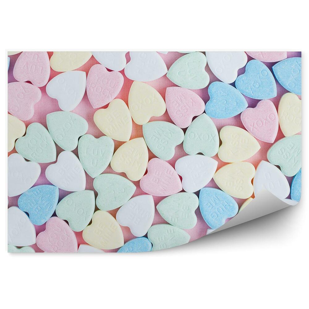 Tapisserie murale Bonbons en poudre colorés caption love pastel