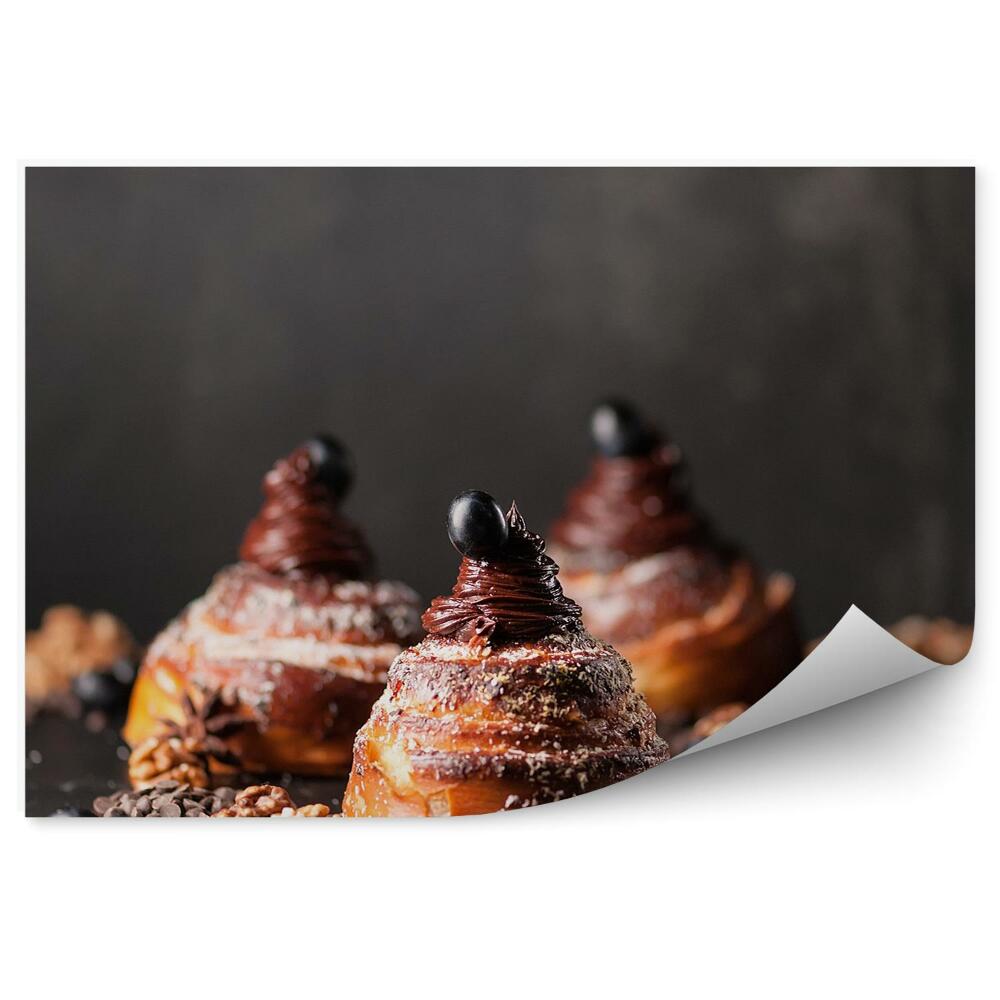 Papier peint panoramique Bleuets au chocolat fond noir